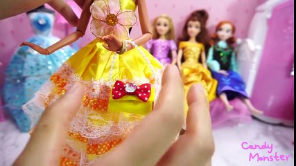 Disney Princess Doll Belle Rapunzel Anna Elena Dresses and Hello Kitty makeup compact