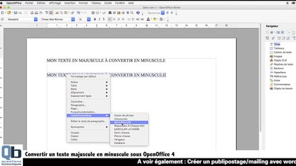 Transformer un texte majuscule en minuscule sous open office ?
