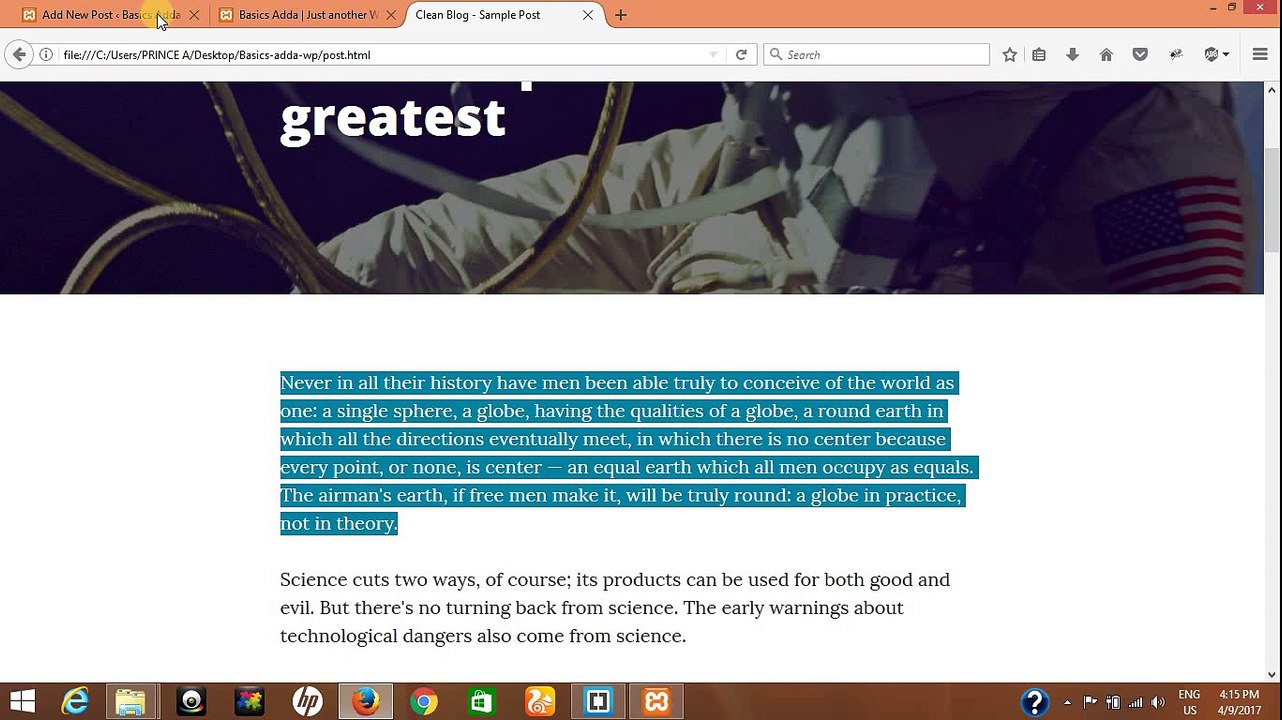 HTML to wordpress theme customization in Hindi/Urdu [Part 6]