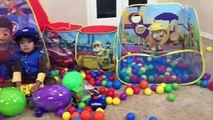 Easter Egg HUNT SURPRISE TOYS CHALLENGE Paw Patrol Toys Inflatable Castle Slide Disney Car