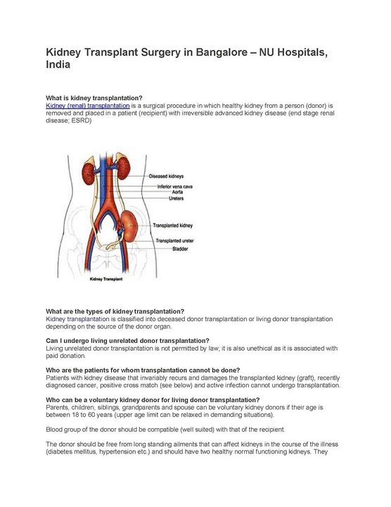 Kidney Transplant Surgery in Bangalore - NU Hospitals