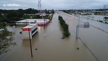 Man stuck in Houston hotel uses drone to film flooding