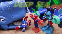 Spiderman and Ironman Scuba Dive to Save Captain America Attacked by Whale and Find Batman