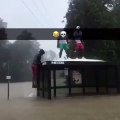 Sauter sur le toit d'un abribus pendant les inondations (Houston)