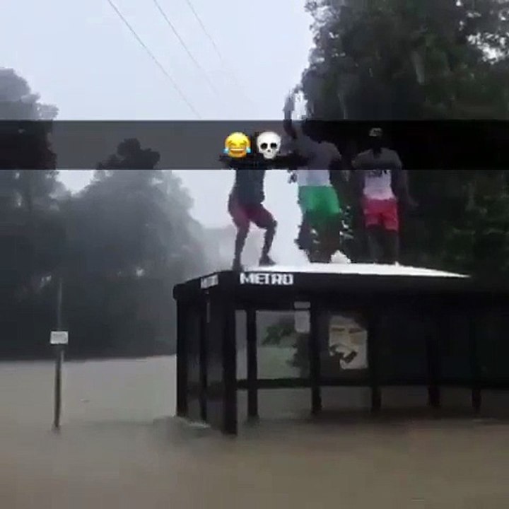 Etats-Unis : Ils dansent sur un abribus pendant les inondations ! LOL
