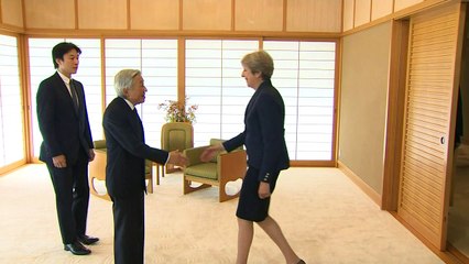 May meets Emperor Akihito on final day of Japan visit