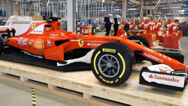 This life-size Ferrari F1 car was created entirely from lego