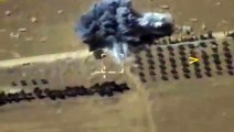 AERIAL  Russian Air Force targets ISIS fighters retreating to Deir ez-Zor, Syria