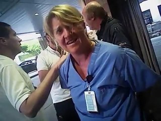 Moment of arrest of the nurse who refused to draw blood to an unconscious patient.
