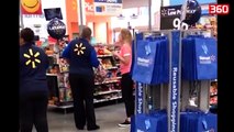 Gruaja nxjerr armen ne supermarket per te marre fletoren e fundit (360video)