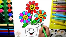 Y para colorear colores Sorteo Flor para Niños Aprender página pintar maceta sonriente color color