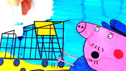 They found a treasure of an old cart. Peppa Pig on island Coloring Book Pages with Colored Markers