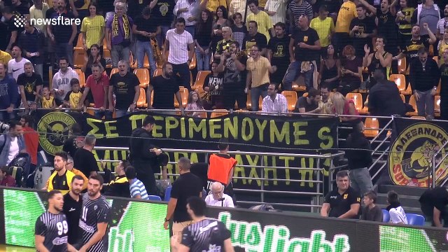 Confetti rains down before Greek basketball game