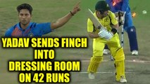 India vs Australia 1st T20I : Aaron Finch out for 42 runs, Kuldeep Yadav strikes | Oneindia News