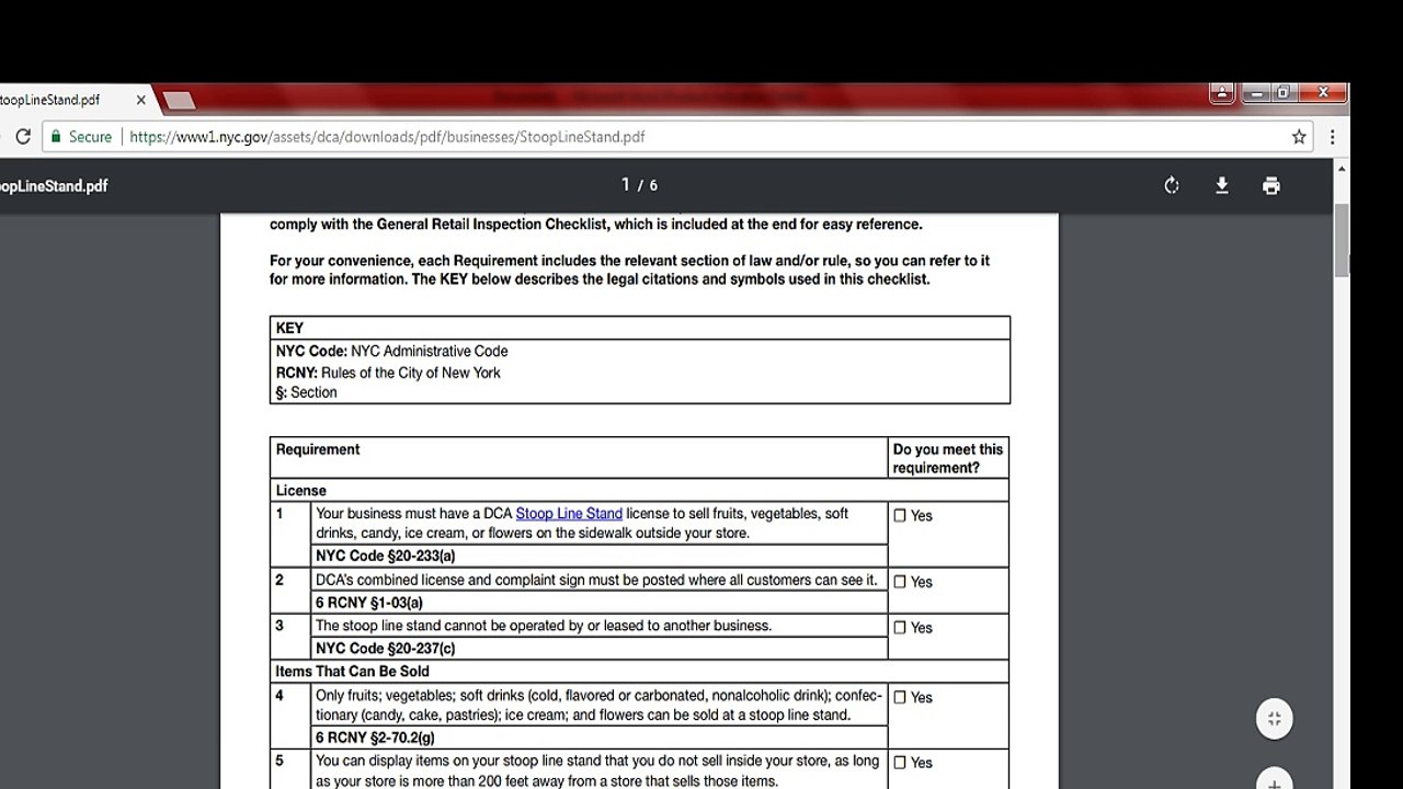DCA CHECKLIST FOR STOOP LINE STAND
