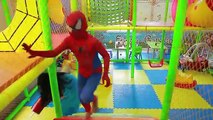 Family Superheroes Spiderman & Elsa at Bounce House Disney Police Chase Joker thief Superhero funny