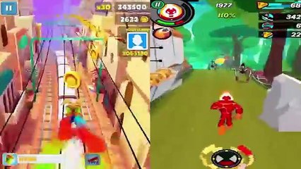 ✔ Subway Surfers & Ben 10 играем Мультик игра Собиратель монет Соревнования ✔