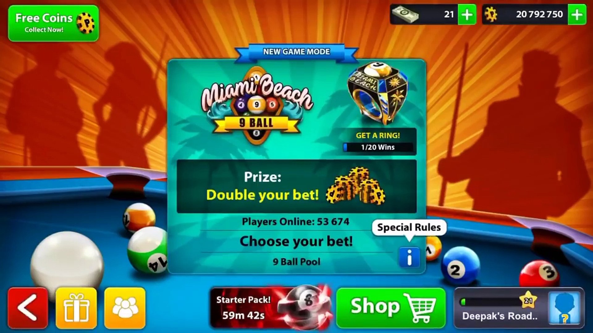8 Ball Pool The Smartest Trick To Win Miami Beach 9 Ball Pool -Deepaks Road  Ep 21- - New Update -─影片 Dailymotion