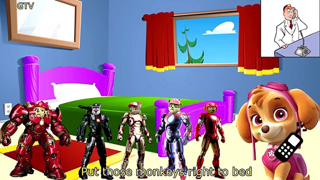 Paw Patrol Spiderman Cartoon Nursery Rhymes - 5 Little Monkeys Jumping On The Bed