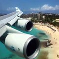 KLM Boeing 747 Landing over the sea beach