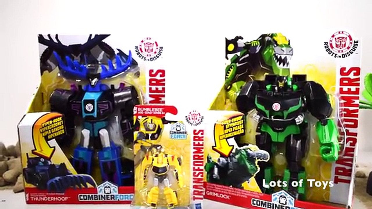 TRANSFORMERS ROBOTS IN DISGUISE COMBINER FORCE HYPER HOOK THUNDERHOOF VS HYPER SWOOP GRIMLOCK BATTLE