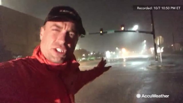 Reed Timmer blasted by wind and rain as he reports from eye wall of Hurricane Nate