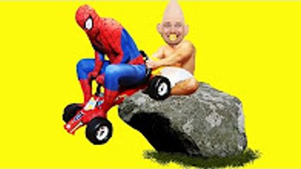 Amusing Baby & Spiderman CAR RACE! w_Joker Maleficent Pink Spidergirl Superhero Fun