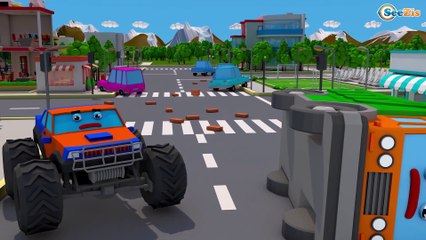 Excavator w RED Tractor and Funny Truck in the City - Kids Video Episodes!