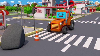 FUNNY Tractor plays Football with Excavator on the road | 3D Animation Cartoon Cars & Trucks Stories