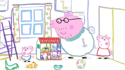 Cartoon Peppa Pig playing with a spider, paint #