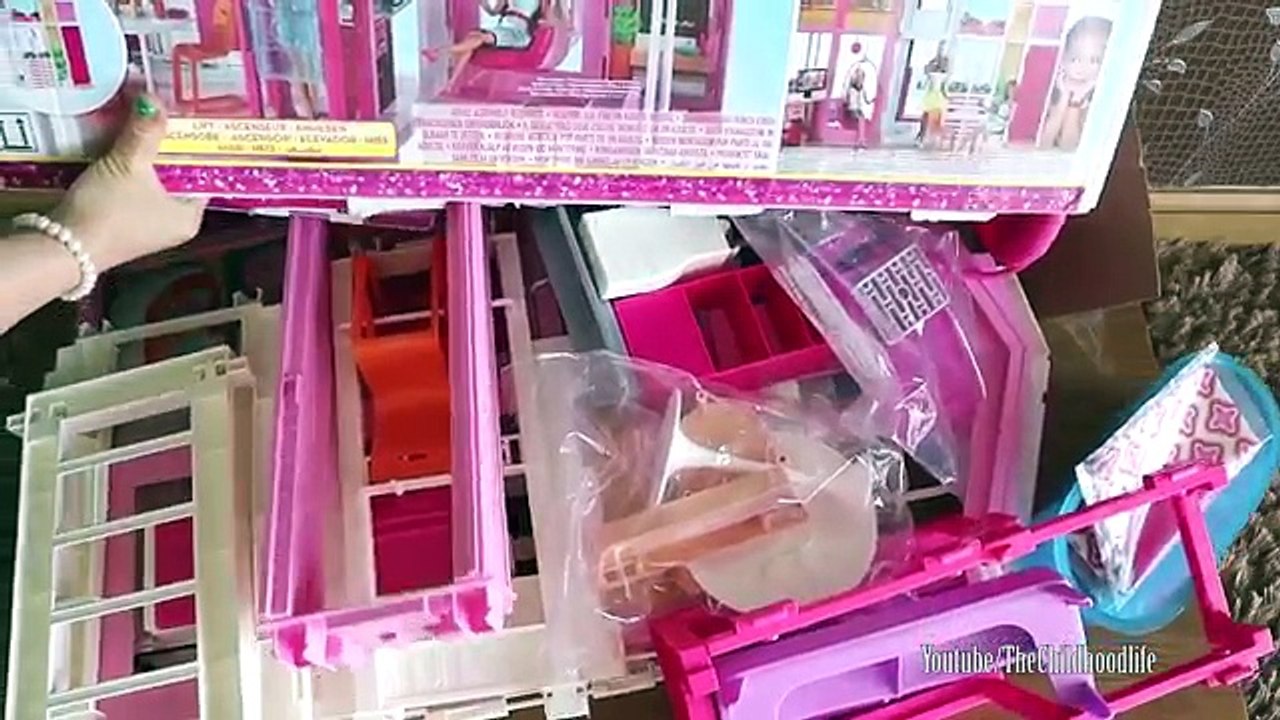 Barbie Dreamhouse 2016 - 3-Story Townhouse Unboxing and Full house tour with Barbie Dolls