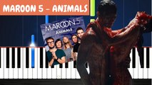 Maroon 5 - Animals Piano Easy Tutorial   Cover with Lyrics - Synthesia Music Lesson