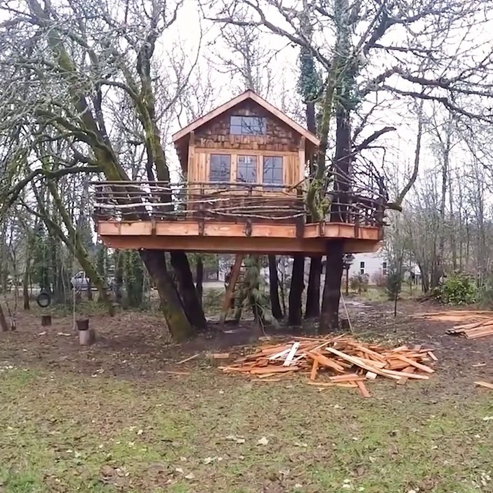 Il part de rien et fabrique cette magnifique cabane dans les arbres