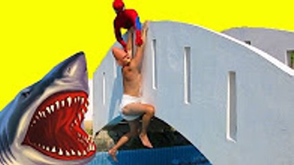 Amusing Baby & Spiderman SHARK ATTACK ! w Joker Anna Car Baby Spidergirl Catwoma