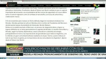 Pdte argentino recibirá en noviembre a sus homólogos de Perú y Bolivia