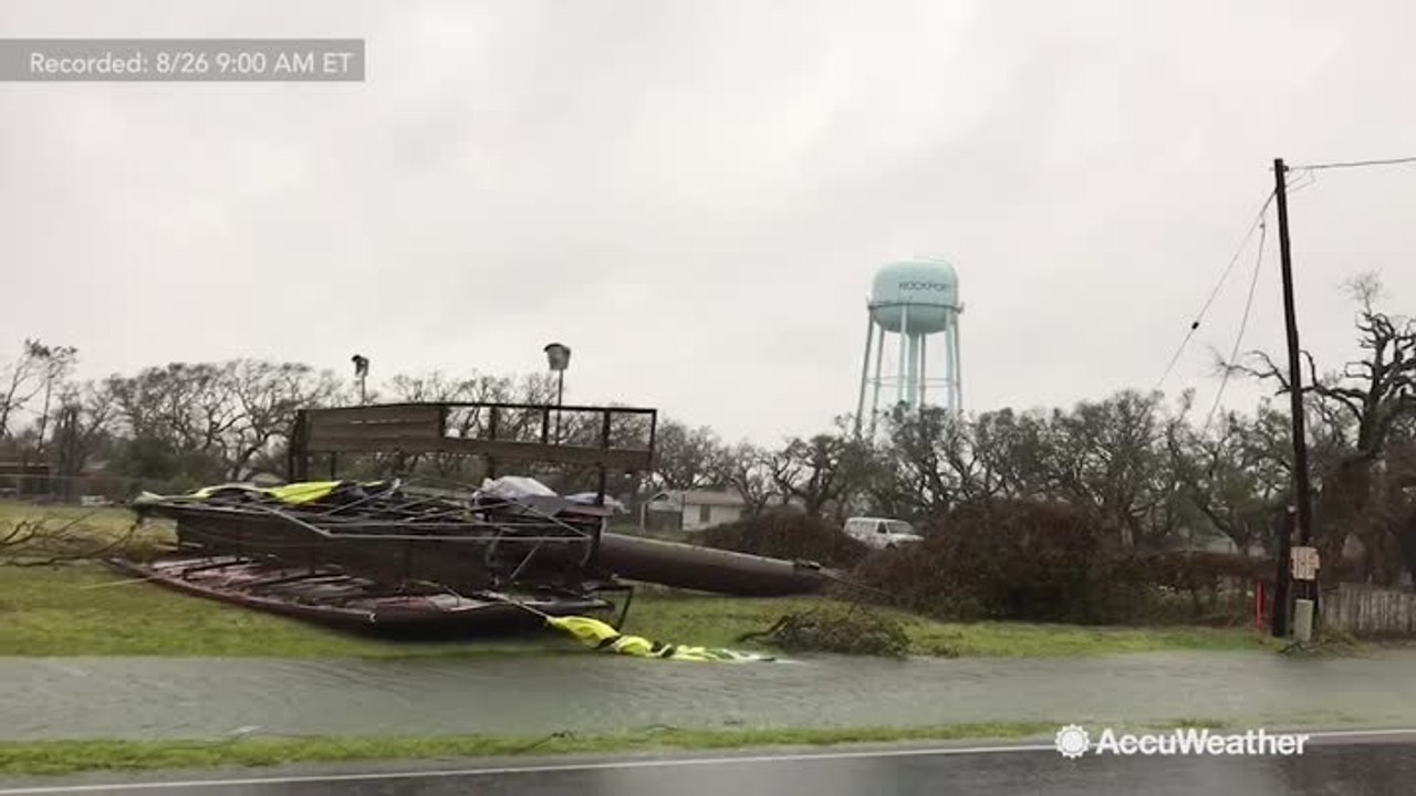 Severe storm damage by Harvey in Rockport, Texas