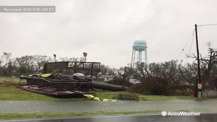 Severe storm damage by Harvey in Rockport, Texas