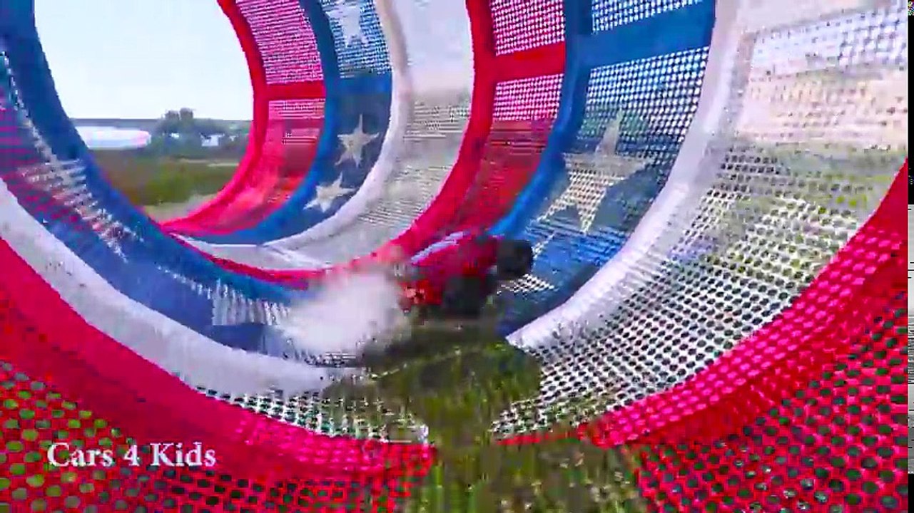 COLOR MONSTER TRUCK in Cars 3D cartoon for babies and Superheroes for kids!