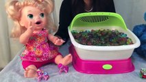 BABY ALIVE EATS ORBEEZ Cookie Monster vs Snackin Sara doll Orbeez Challenge Surprise toys