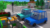The Blue Police Car the Accident in the City Emergency Vehicles Cars Team Cartoons 3D