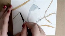 Aquarelle peinture démo huppé Mésange oiseau