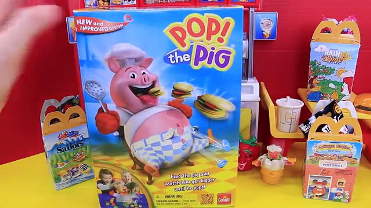 Pop! The Pig Game & McDonalds Surprise Toys Burger Eating Pig + Surprise Eggs & Toys