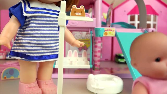 Baby doll slide play house and pink car toys