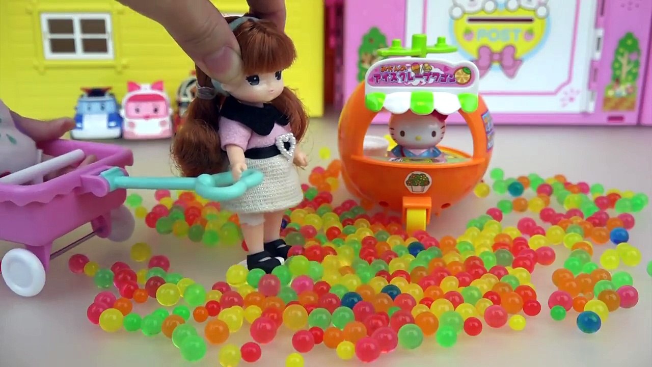 Hello Kitty Orange car and Baby doll Orbeez surprise eggs toys play