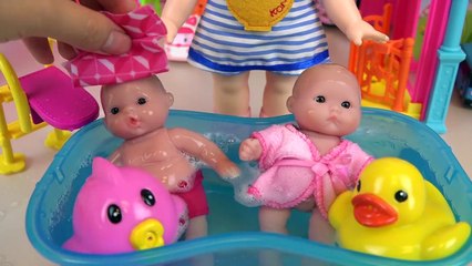 Baby doll water slime slide and bath surprise eggs toys play