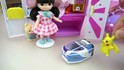 Baby doll pink car and Closet surprise toys play