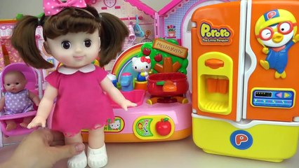 Chicken and Baby doll surprise eggs and Hello kitty kitchen toys play