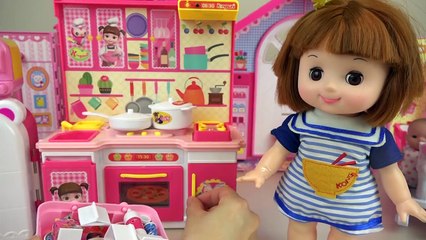 Baby doll kitchen and refrigerator cooking food toys