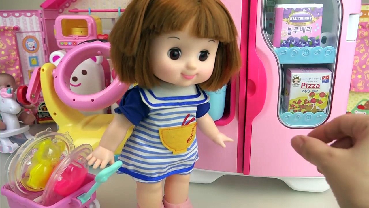 Baby doll and slime chocolate maker and refrigerator toys play