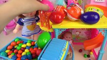 Baby doll house Surprise eggs and Kinder joy with truck car toys play